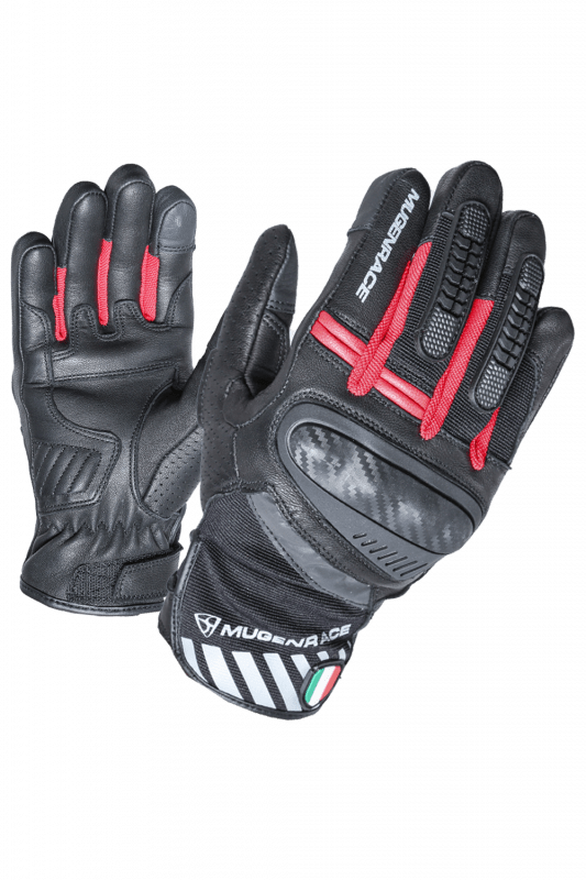 MUGENRACE HAI-KO CORTA Moto Guanti Nero Rosso