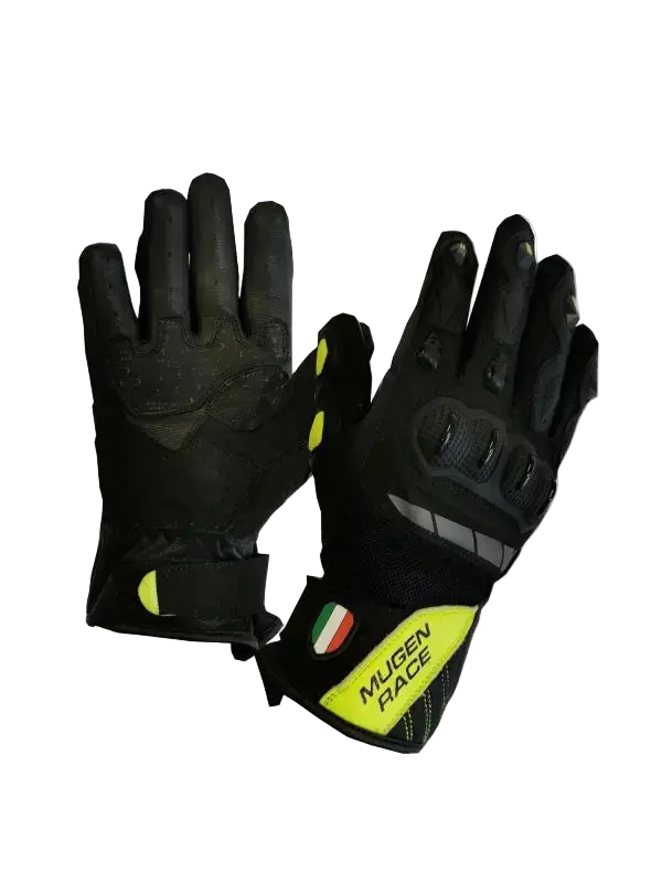 MUGENRACE G-MNR-2069 MIA Corti Moto Guanti Nero Giallo Fluoro 