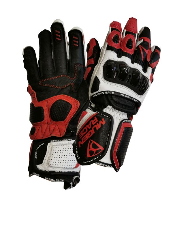 MUGENRACE CHILI Moto Sportivi Pelle Guanti Nero Bianco Rosso