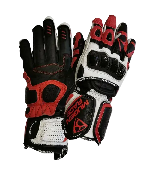 MUGENRACE CHILI Moto Sportivi Pelle Guanti Nero Bianco Rosso 