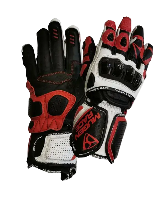 MUGENRACE CHILI Moto Sportivi Pelle Guanti Nero Bianco Rosso 
