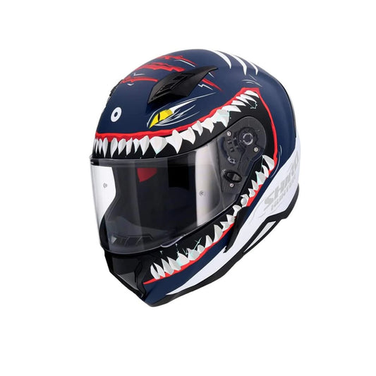 SHIRO HUNTER SHARK Moto Integrali Caschi Opaco Navy Blu Bianco