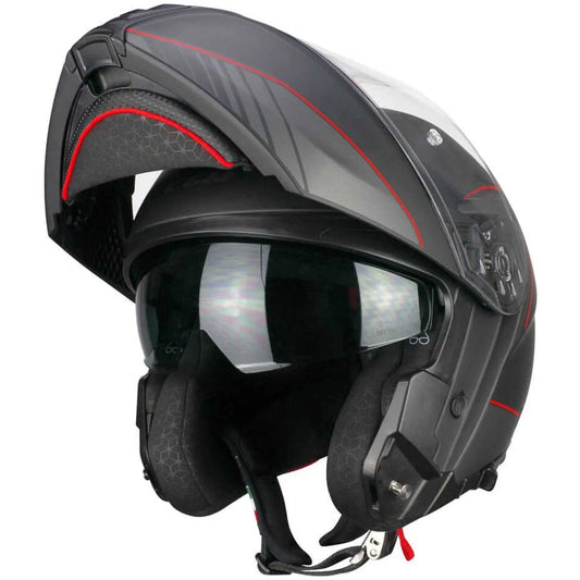 CGM - 560G MAD RIDE Moto Modulare Caschi Nero Rosso opaco 