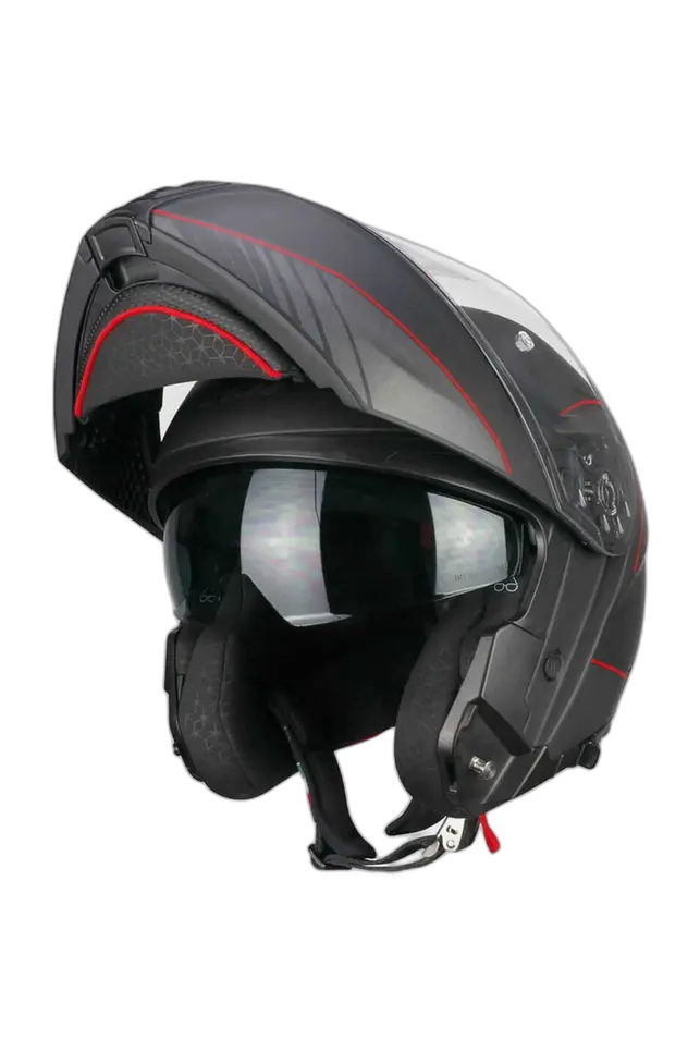 CGM 560G MAD RIDE Moto Modulare Caschi Nero Rosso opaco 