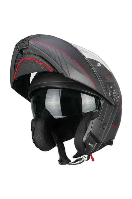 CGM 560G MAD RIDE Moto Modulare Caschi Nero Rosso opaco 