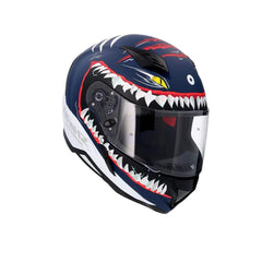 SHIRO HUNTER SHARK MOTO INTEGRALI CASCHI OPACO NAVY BLU BIANCO 