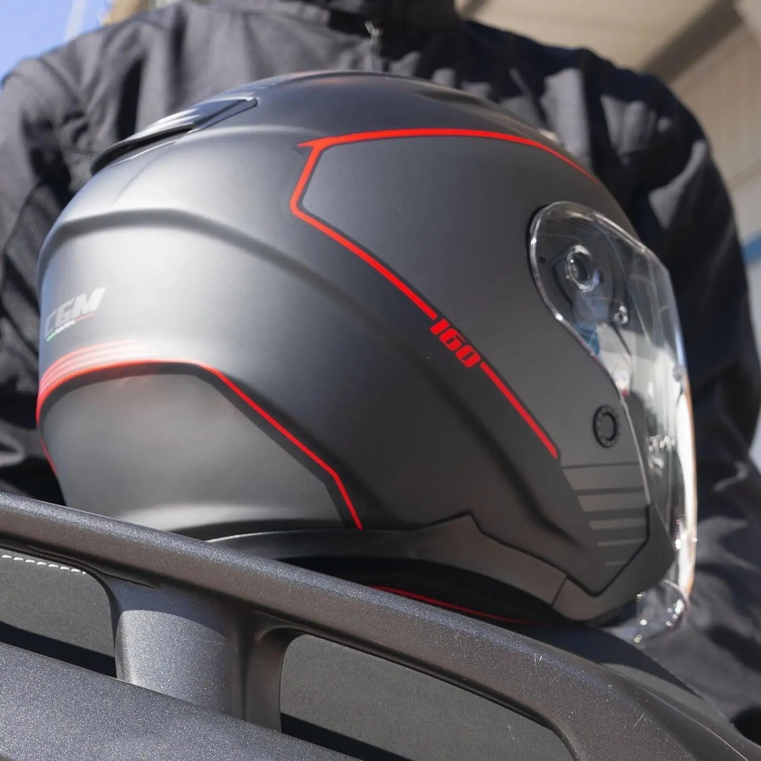 CGM 160G JAD RIDE Motociclismo Jet Caschi Nero Rosso opaco