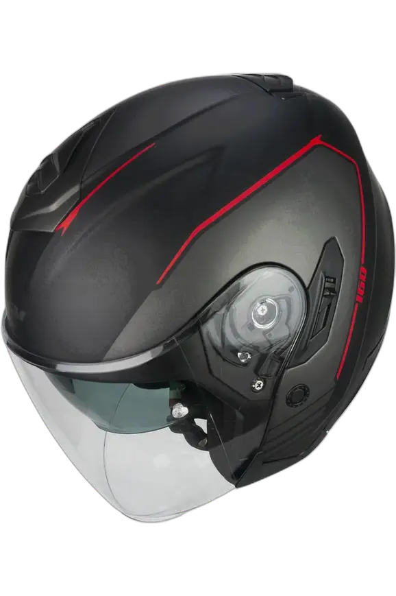 CGM 160G JAD RIDE Motociclismo Jet Caschi Nero Rosso opaco 