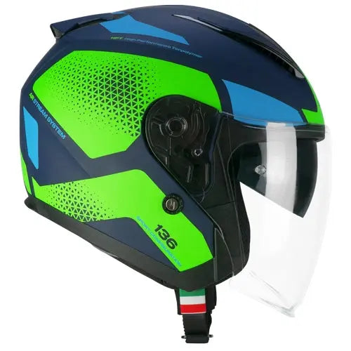 CGM 136G DNA GALAXY Moto Jet Caschi Blu Verde Fluo Opaco