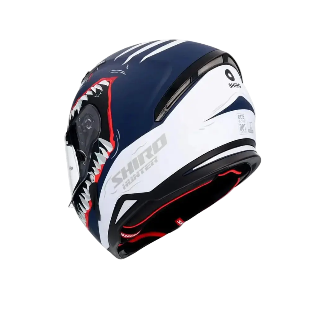 SHIRO HUNTER SHARK Moto Integrali Caschi Opaco Navy Blu Bianco 