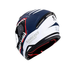 SHIRO HUNTER SHARK Moto Integrali Caschi Opaco Navy Blu Bianco 