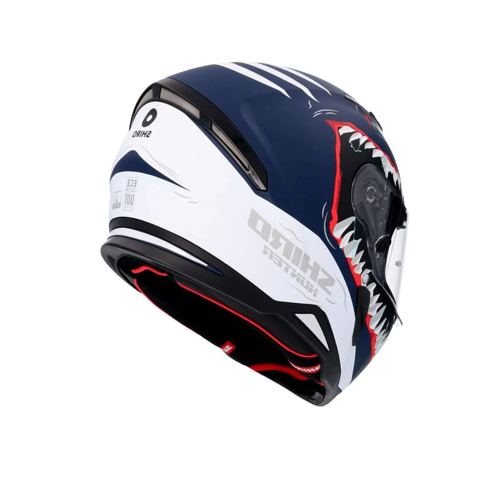 SHIRO HUNTER SHARK MOTO INTEGRALI CASCHI OPACO NAVY BLU BIANCO 