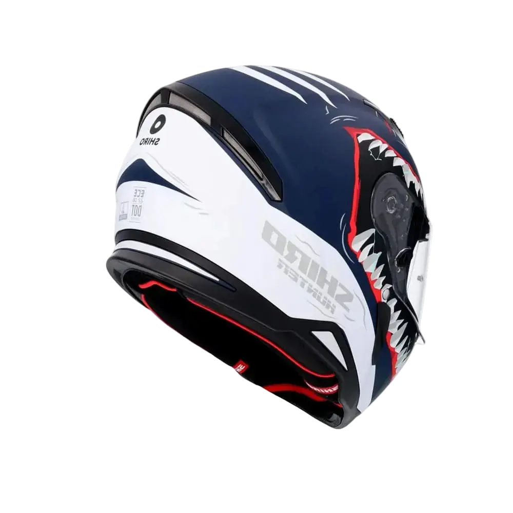 SHIRO HUNTER SHARK Moto Integrali Caschi Opaco Navy Blu Bianco 