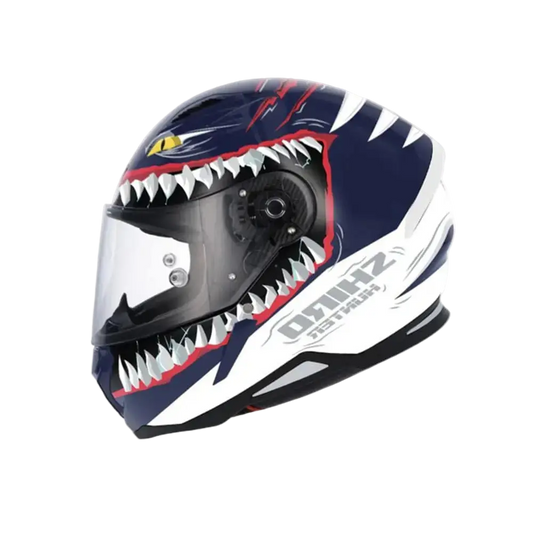 SHIRO HUNTER SHARK Moto Integrali Caschi Opaco Navy Blu Bianco 