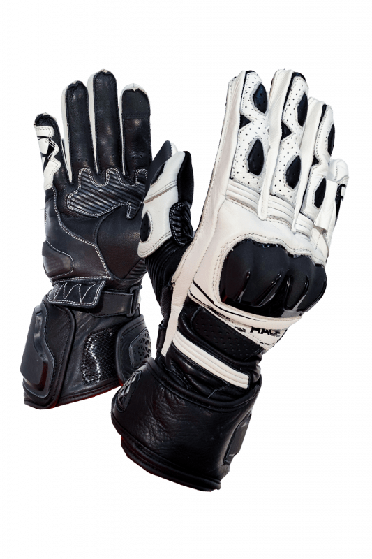 MUGENRACE G-MNR-2481 LINEA SPORT Moto Pelle Guanti Nero Bianco