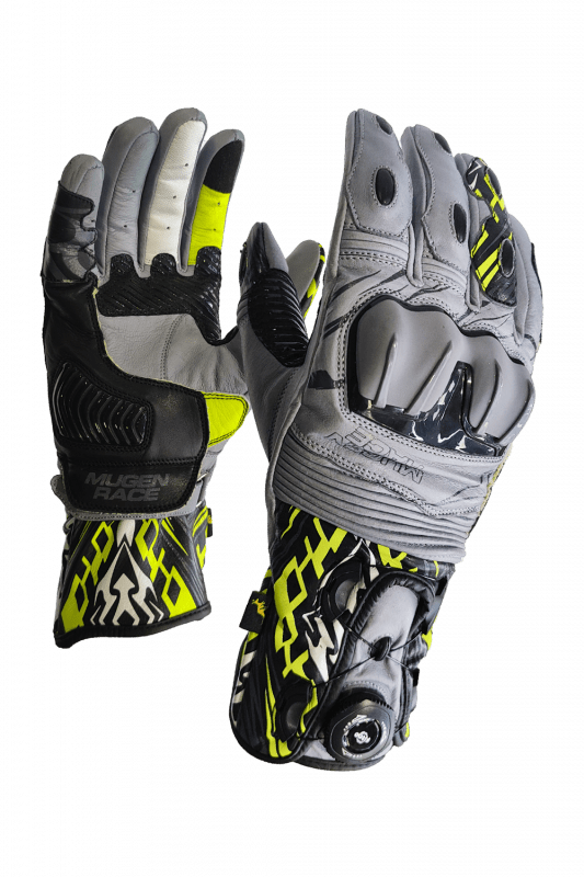 MUGENRACE KANGAROO Moto Sportivi Guanti Grigio Giallo Fluo 