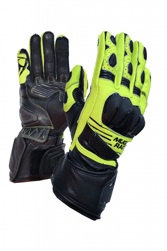 MUGENRACE G-MNR-2481 LINEA SPORT Moto Pelle Guanti Nero Fluo Giallo