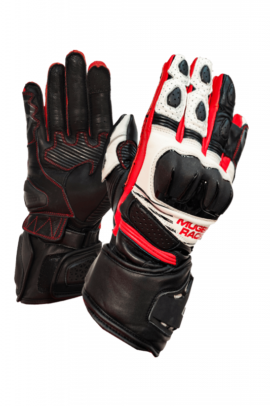 MUGENRACE G-MNR-2481 LINEA SPORT Moto Pelle Guanti Nero Bianco Rosso