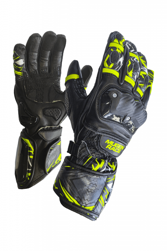 MUGENRACE MOONE SPORT Moto Pelle Guanti Nero Giallo Fluo