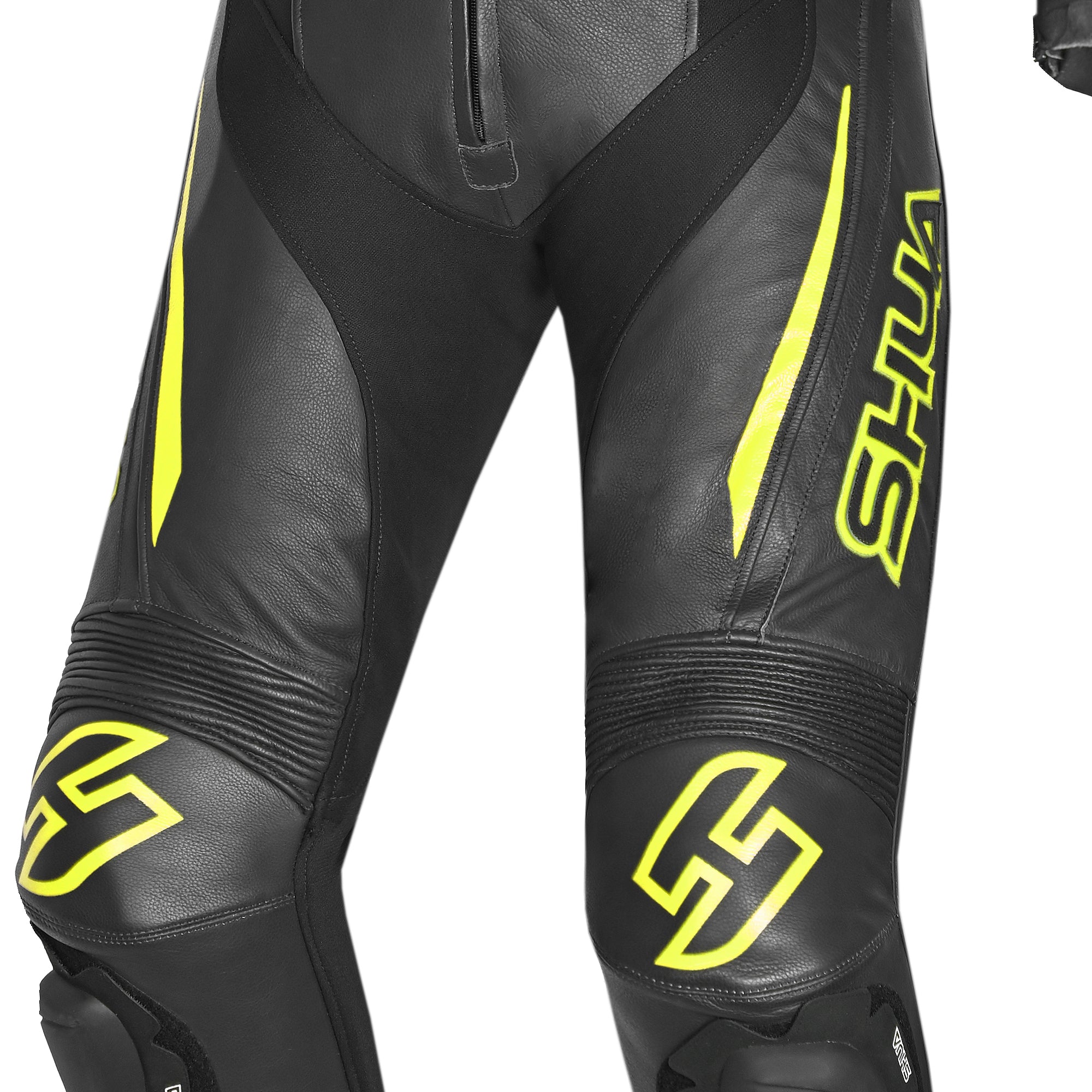 SHUA INFINITY TUTA MOTO PELLE INTERA UOMO NERO GIALLO FLUO 