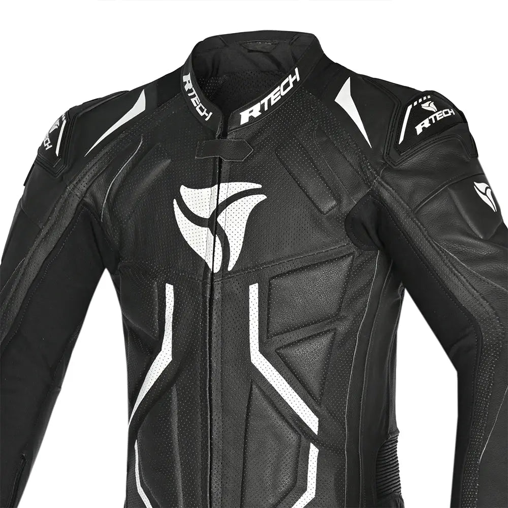 R-Tech Defender GP Tuta Moto In Pelle Racing Intera Nero/Bianco 