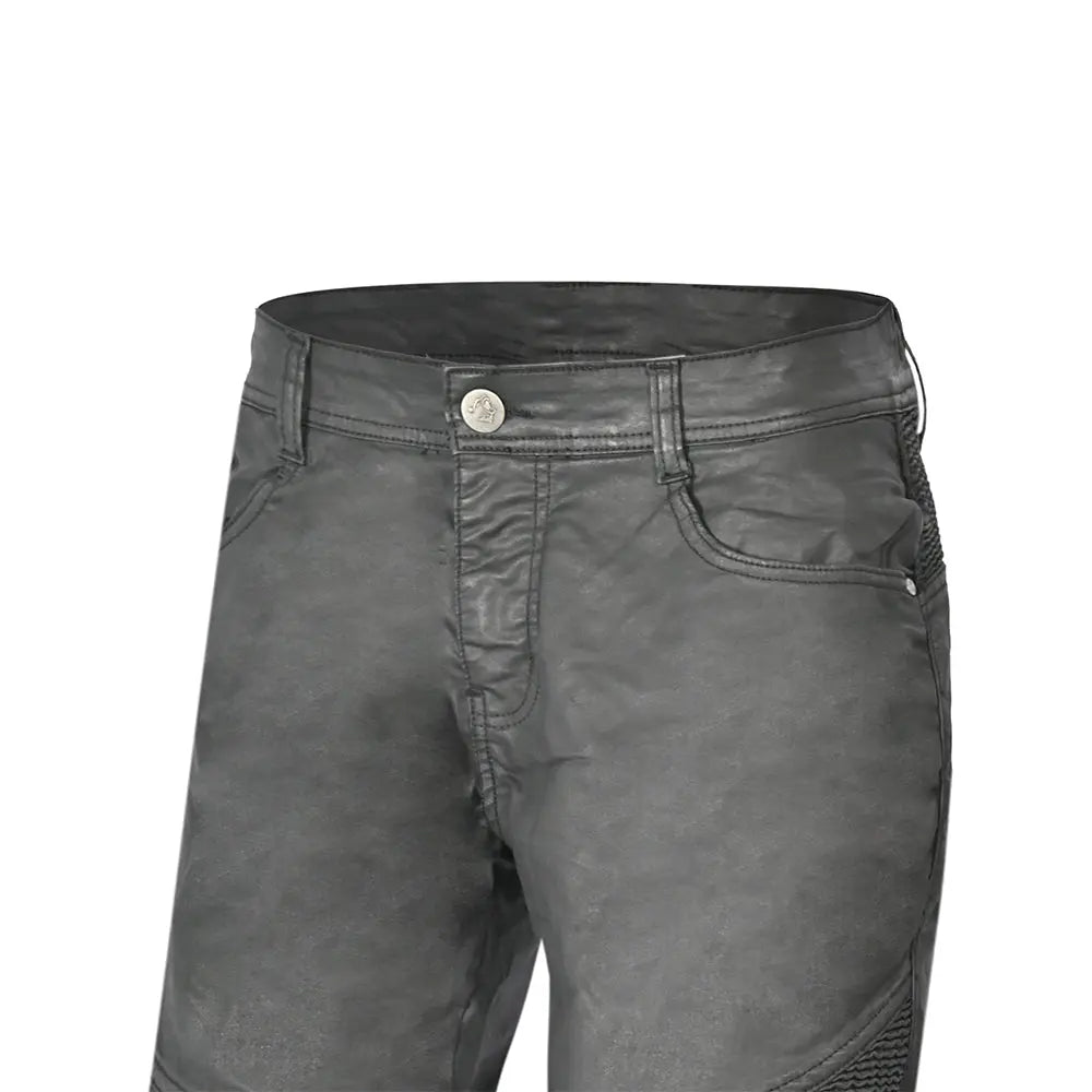 Bela Tom Men Wax Coated Denim Nero Pantaloni 