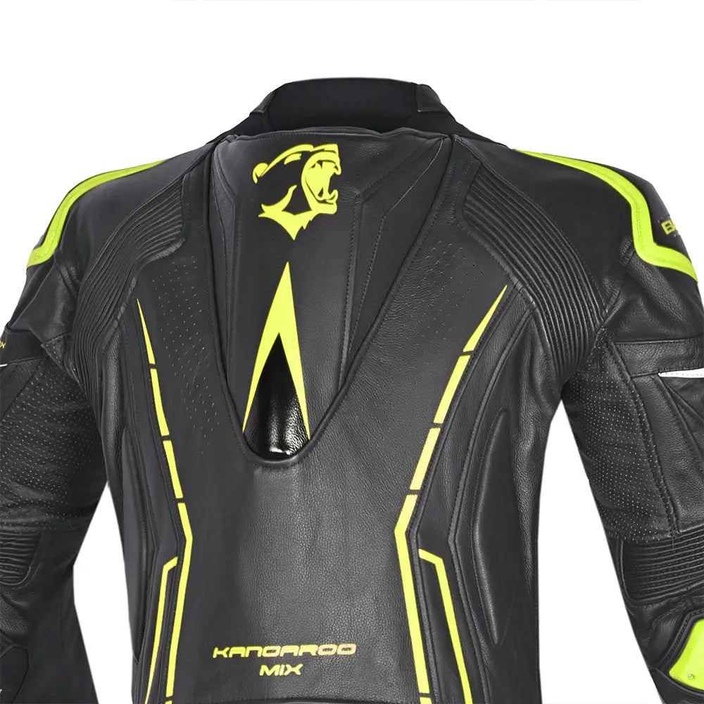Bela Rocket Nero giallo 1PC Tute in Pelle Di Canguro Mix Uomo back shoulder