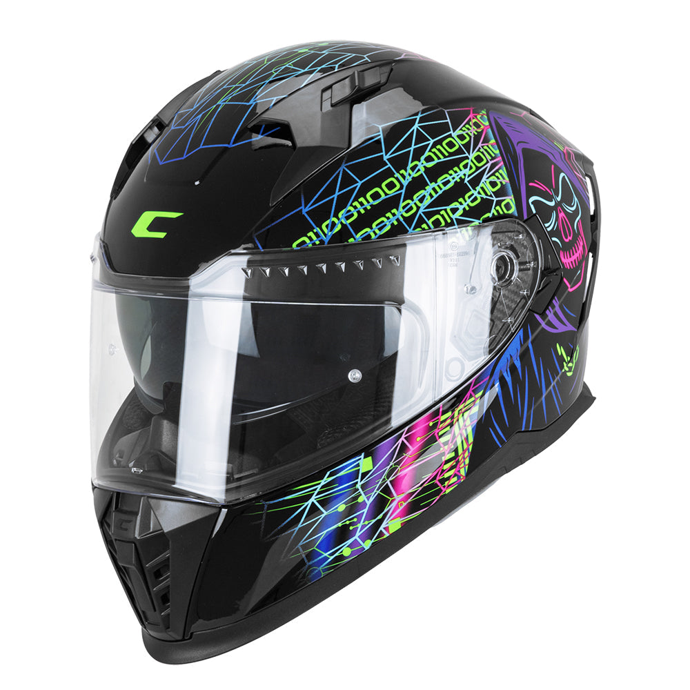 CGM 311T BLAST TECH CASCO DE MOTO INTEGRALES NEGRO MORADO VERDE FLUOR 