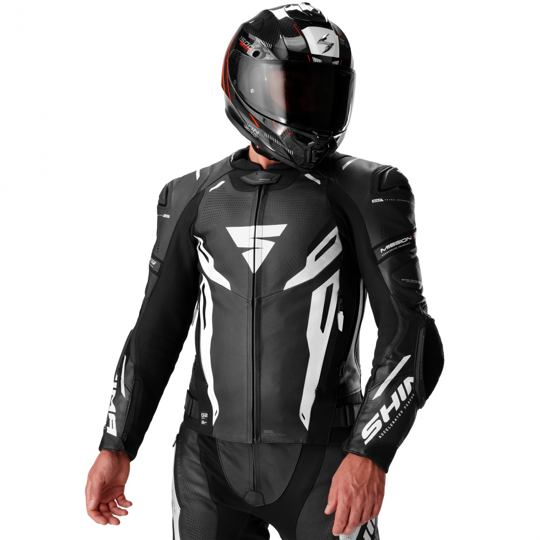 SHIMA MISSION ST G2 CHAQUETA DE PIEL MOTO NEGRO BLANCO 