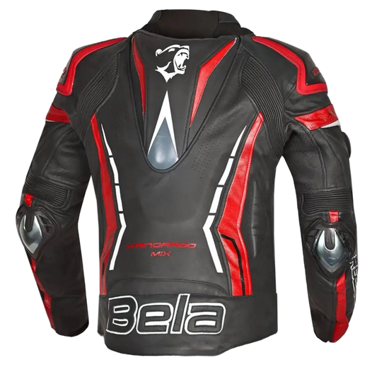 BELA ROCKET GIACCA DA MOTO IN PELLE DA UOMO NERA E ROSSA 