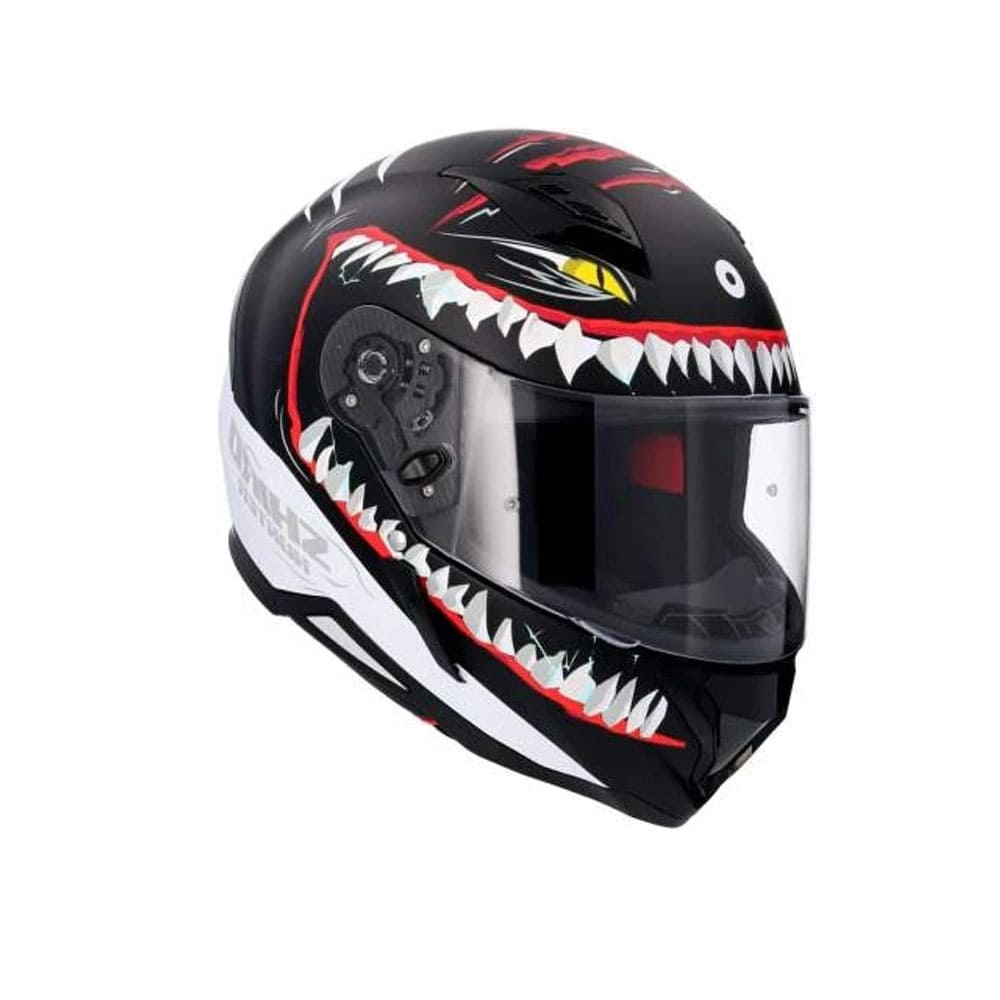 SHIRO HUNTER SHARK Moto Integrali Caschi Opaco Nero Bianco