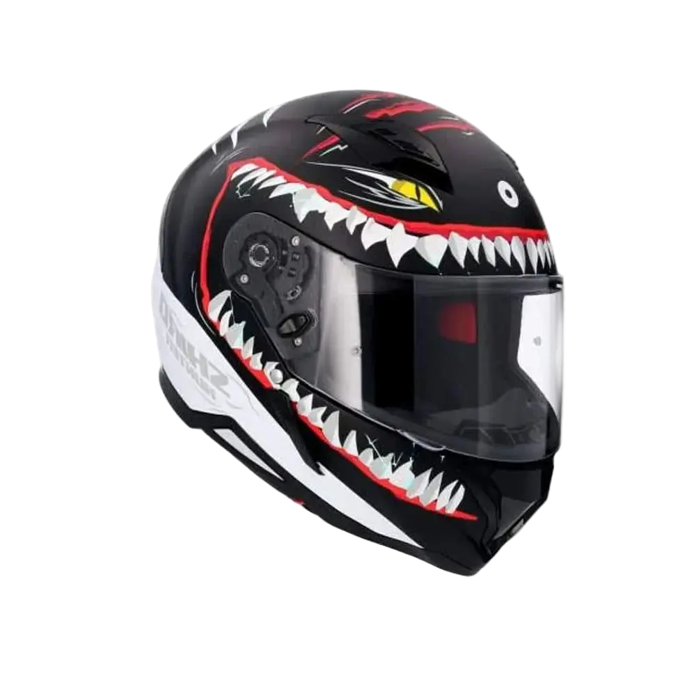 SHIRO HUNTER SHARK Moto Integrali Caschi Opaco Nero Bianco 