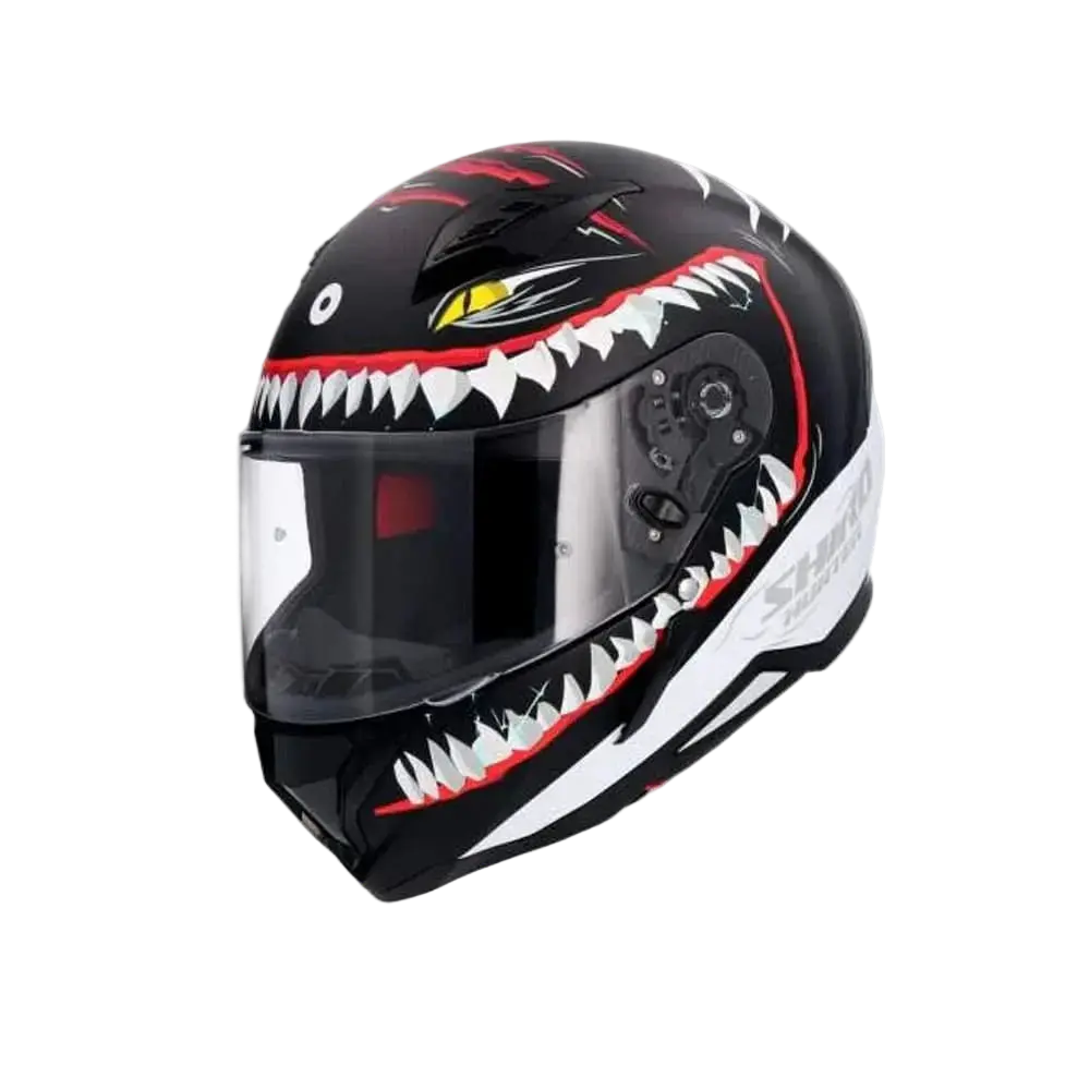 SHIRO HUNTER SHARK Moto Integrali Caschi Opaco Nero Bianco 