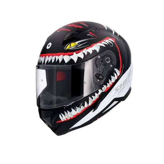 SHIRO HUNTER SHARK Moto Integrali Caschi Opaco Nero Bianco