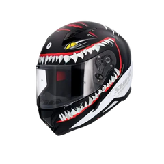 SHIRO HUNTER SHARK Moto Integrali Caschi Opaco Nero Bianco 