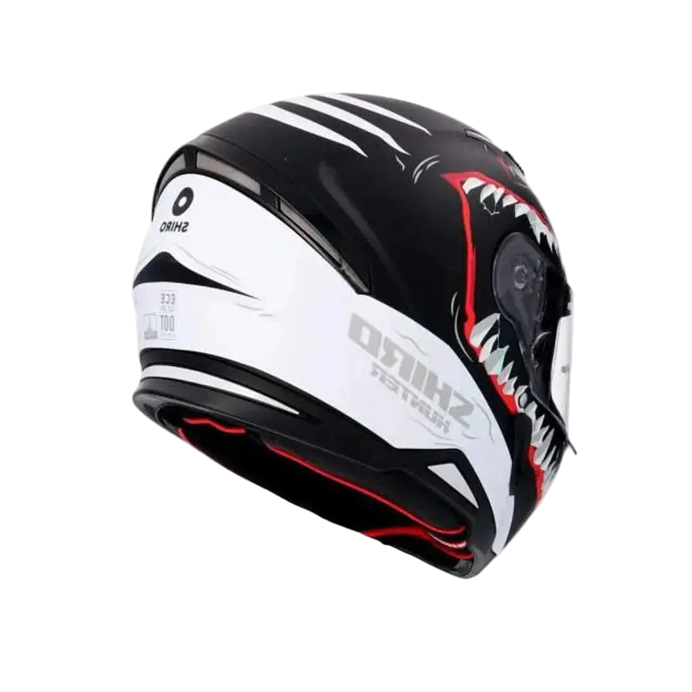 SHIRO HUNTER SHARK Moto Integrali Caschi Opaco Nero Bianco 