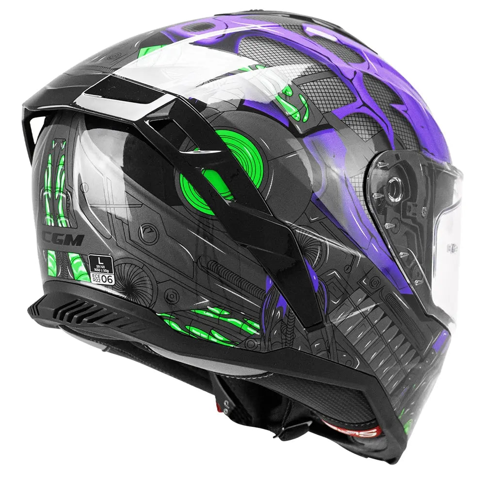 CGM SHOT VILLAIN 363R CASCO DE MOTO NEGRO PURPURA VERDE
