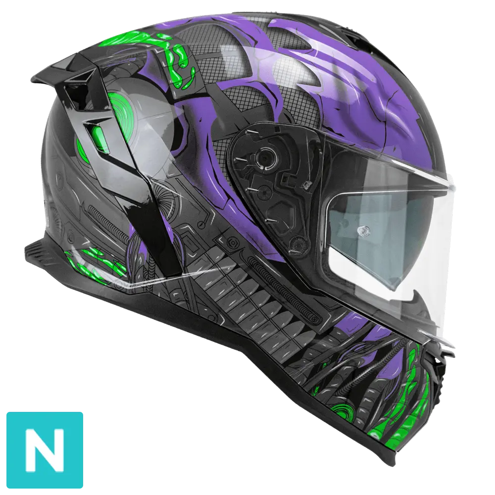 CGM SHOT VILLAIN 363R CASCO DE MOTO NEGRO PURPURA VERDE