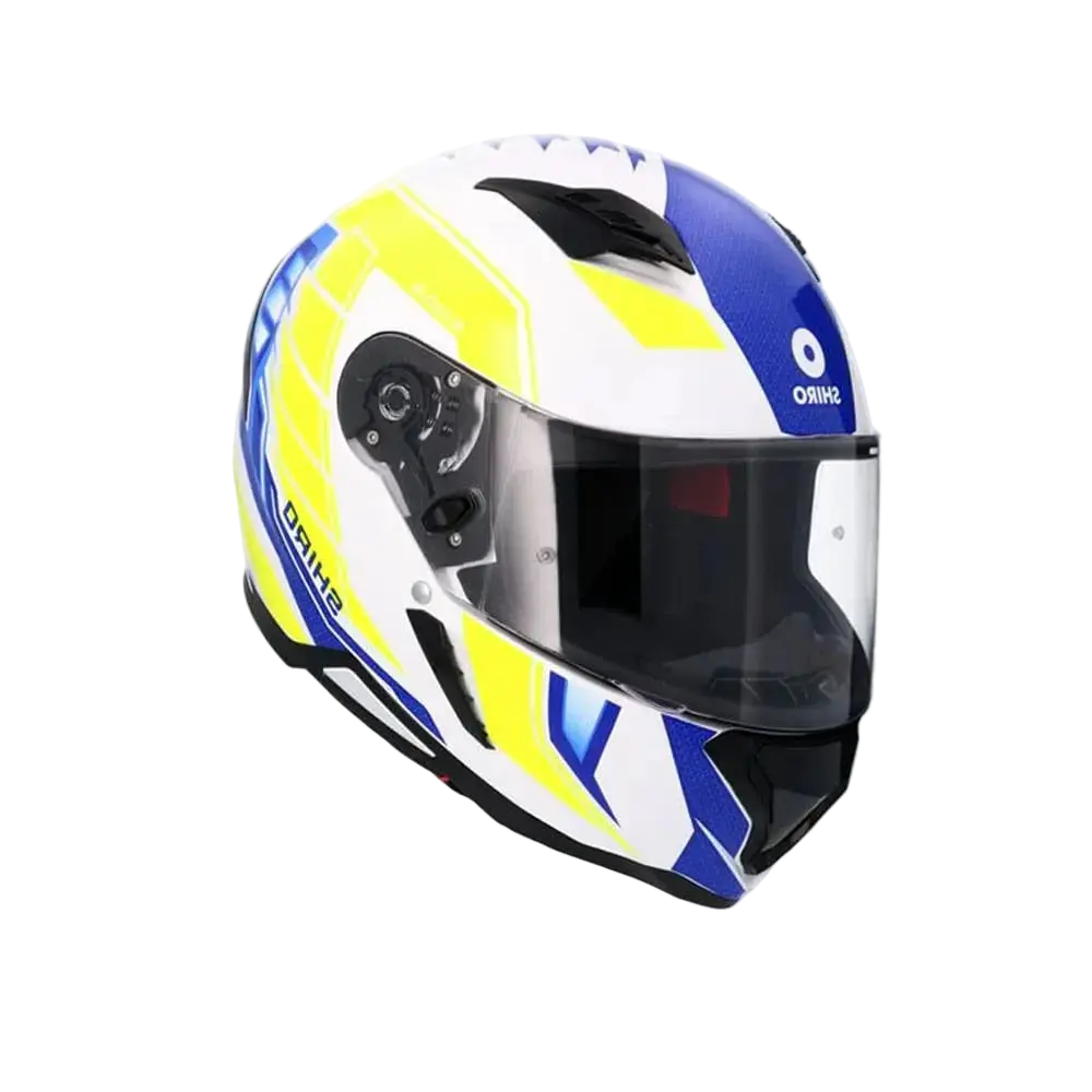 SHIRO Sh-890 Hunter Moto Integrali Caschi Bianco Blu Giallo Fluor 