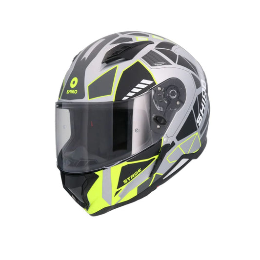 SHIRO HUNTER SH-890 STAGE PLATA Moto Intrageli Caschi Opaco Grigio Nero Giallo