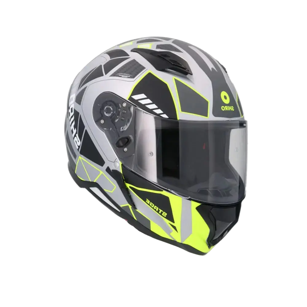 SHIRO HUNTER SH-890 STAGE PLATA Moto Intrageli Caschi Opaco Grigio Nero Giallo 