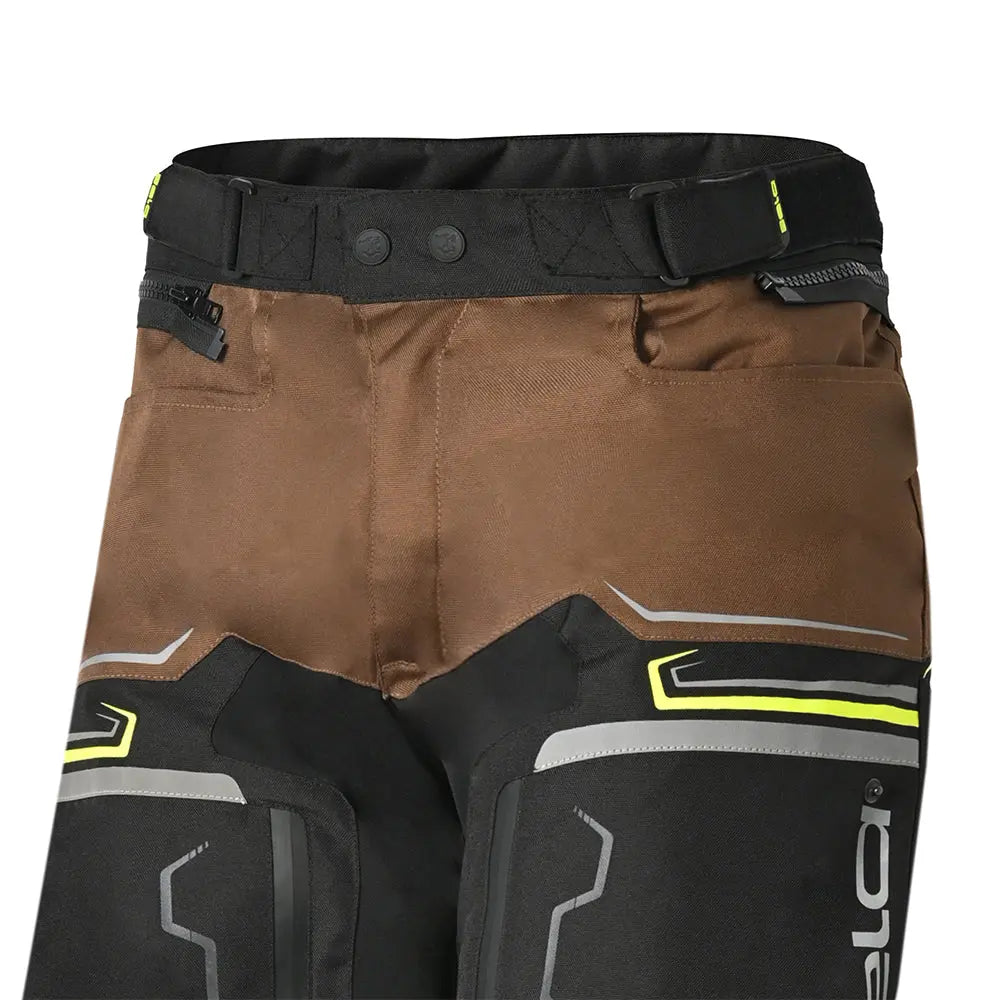 Bela Watson Pantaloni da moto touring Nero/Marrone/Giallo Fluor front pockets
