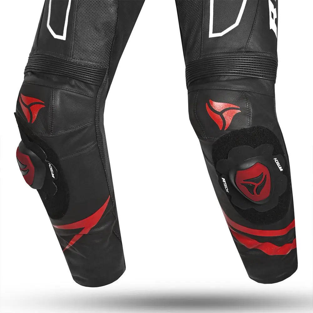 R-Tech rising Kangaroo Mix star Tuta Moto In Pelle Racing Intera Nero/Bianco e Rosso 