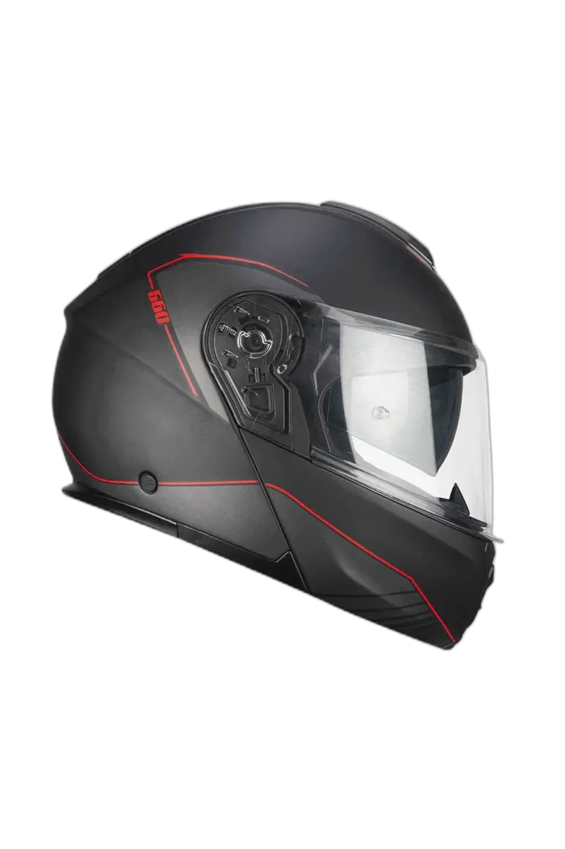 CGM 560G MAD RIDE Moto Modulare Caschi Nero Rosso opaco 