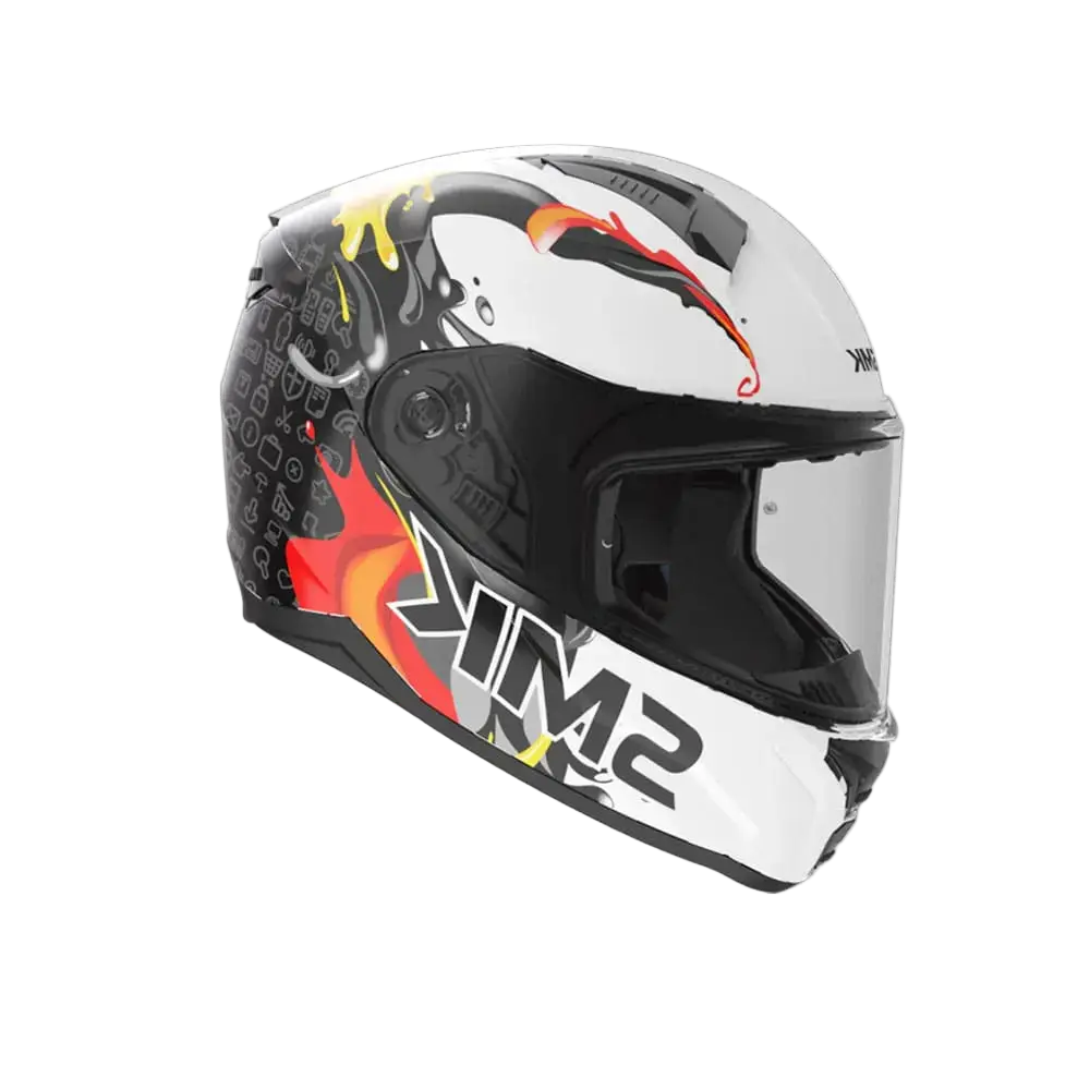SMK BIONIC YOUTH SPLASH GL124 Moto Integrali Caschi Bianco Nero 