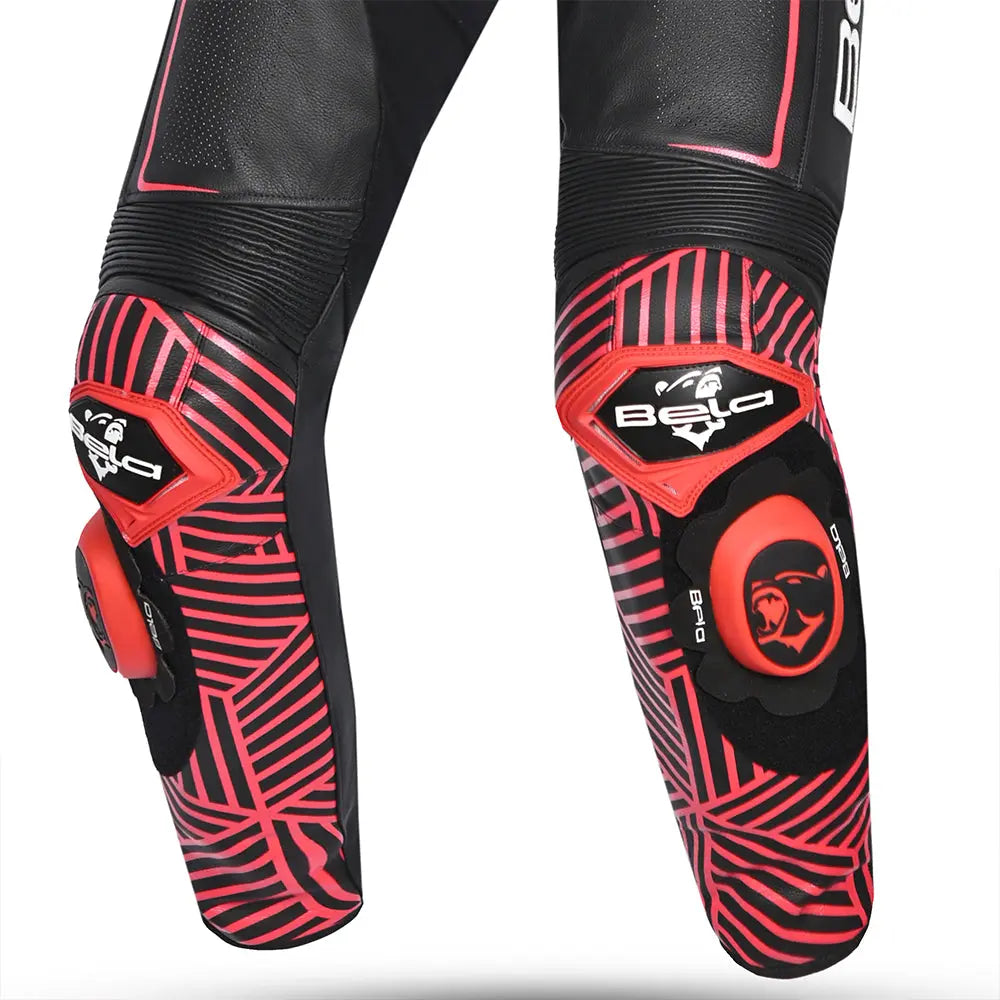 BELA NorthStar 1PC tute da corsa moto Nero rosso front leg