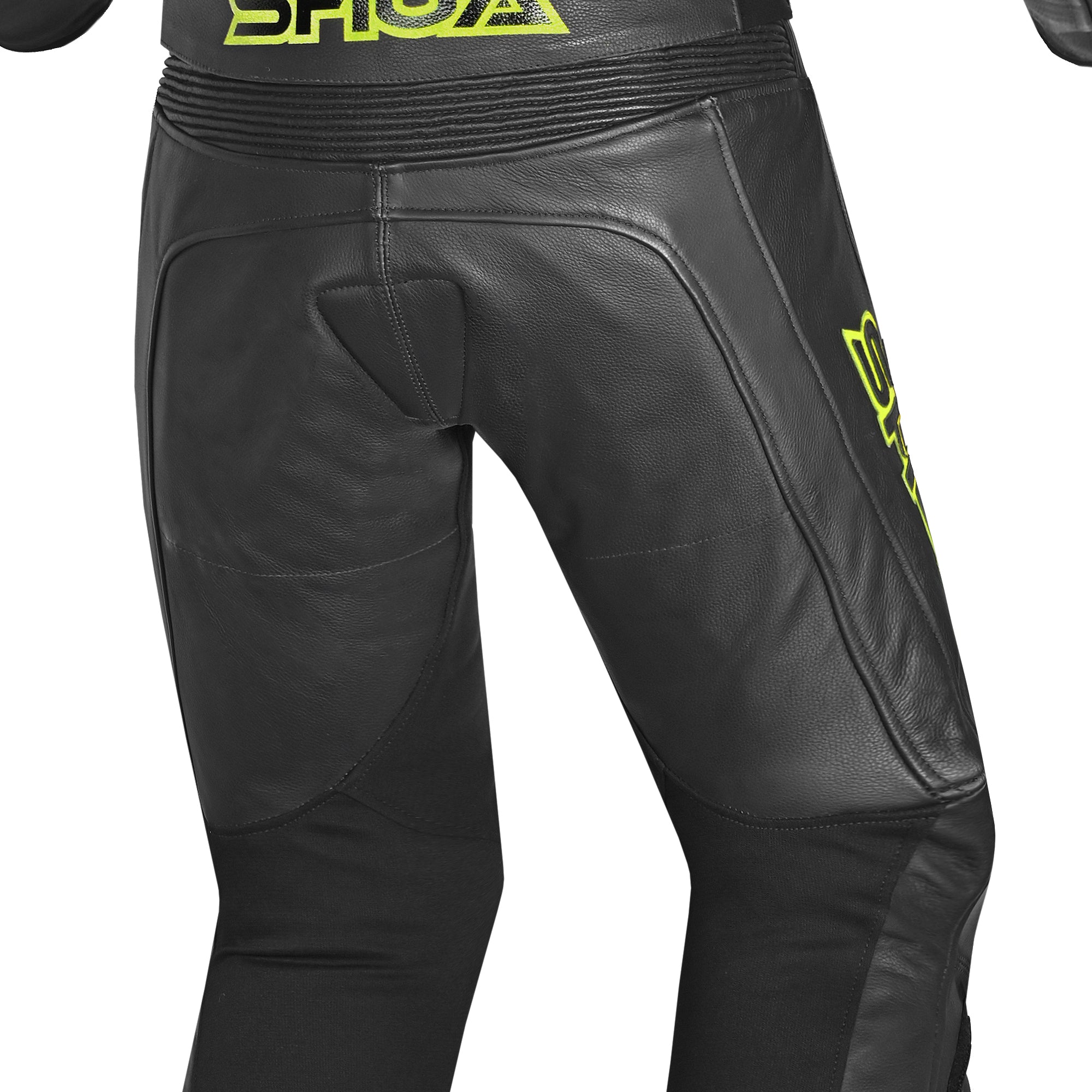 SHUA INFINITY TUTA MOTO PELLE INTERA UOMO NERO GIALLO FLUO 