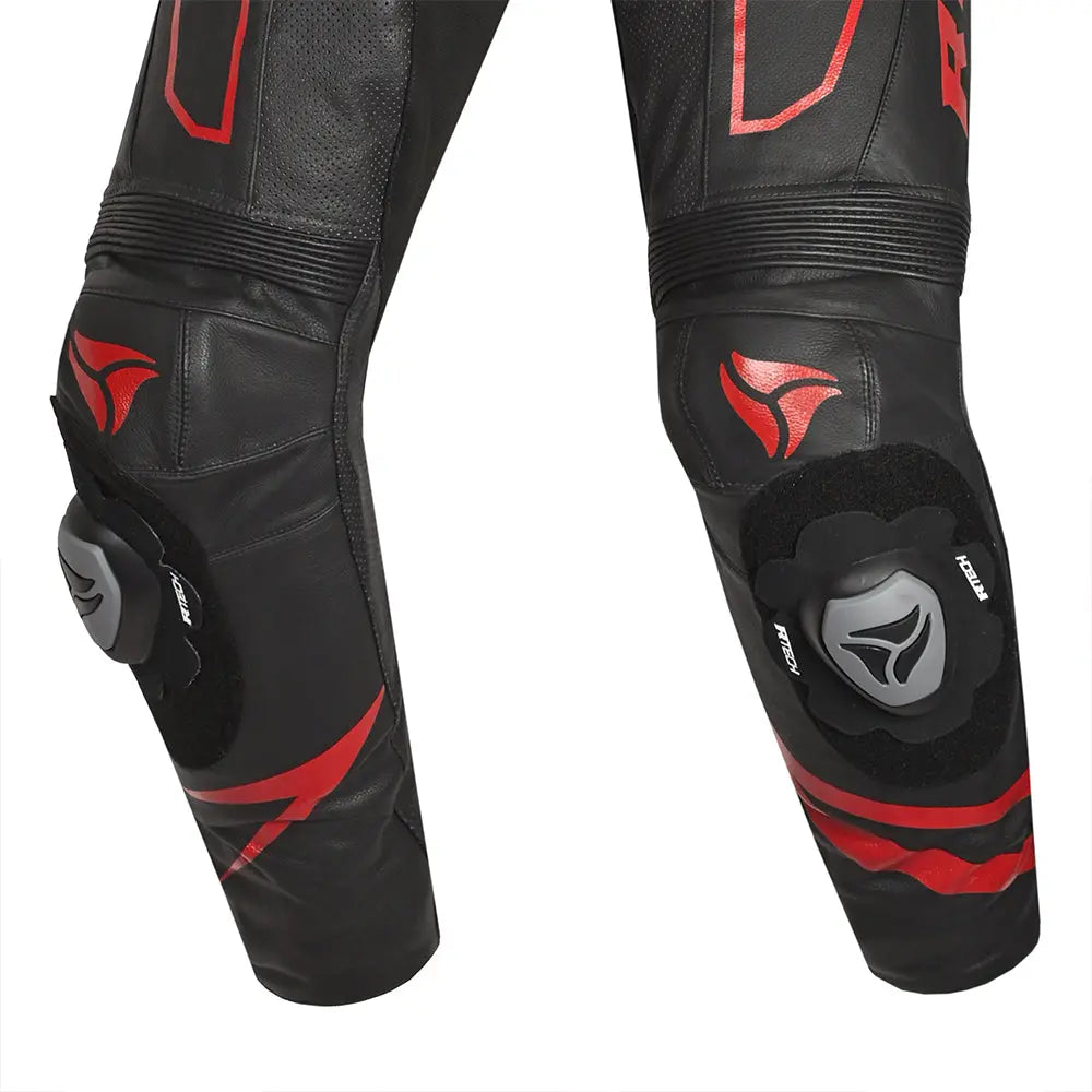 R-Tech rising Kangaroo Mix star Tuta Moto In Pelle Racing Intera Nero/Bianco e Rosso 