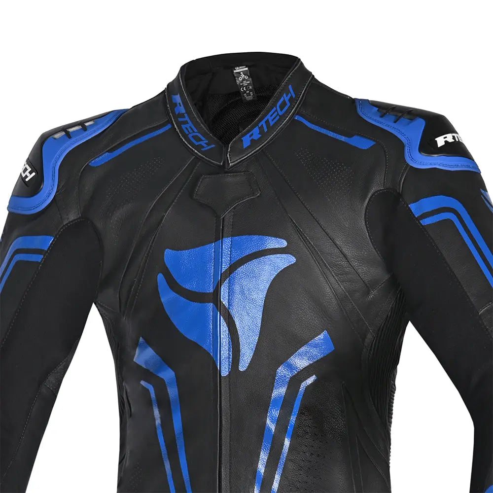 R-Tech rising Kangaroo Mix star Tuta Moto In Pelle Racing Intera Nero/Blu 