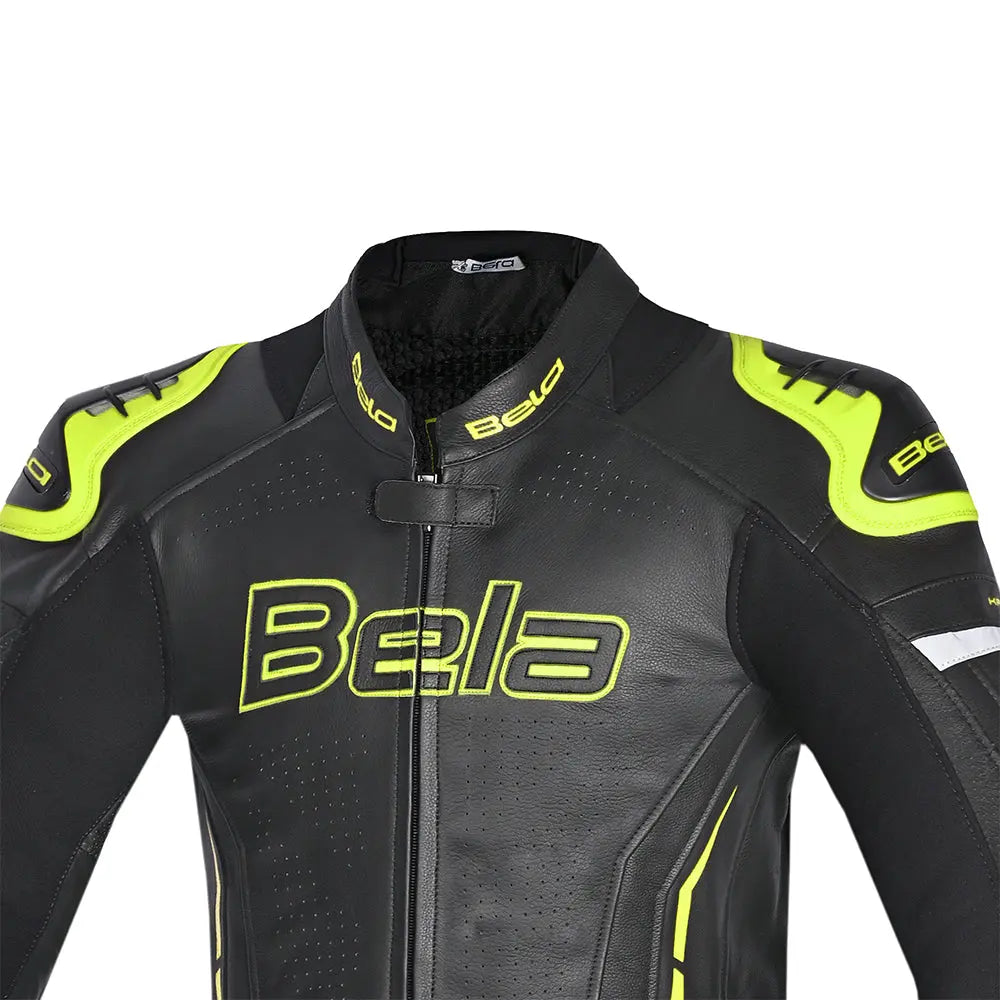 Bela Rocket Nero giallo 1PC Tute in Pelle Di Canguro Mix Uomo chest